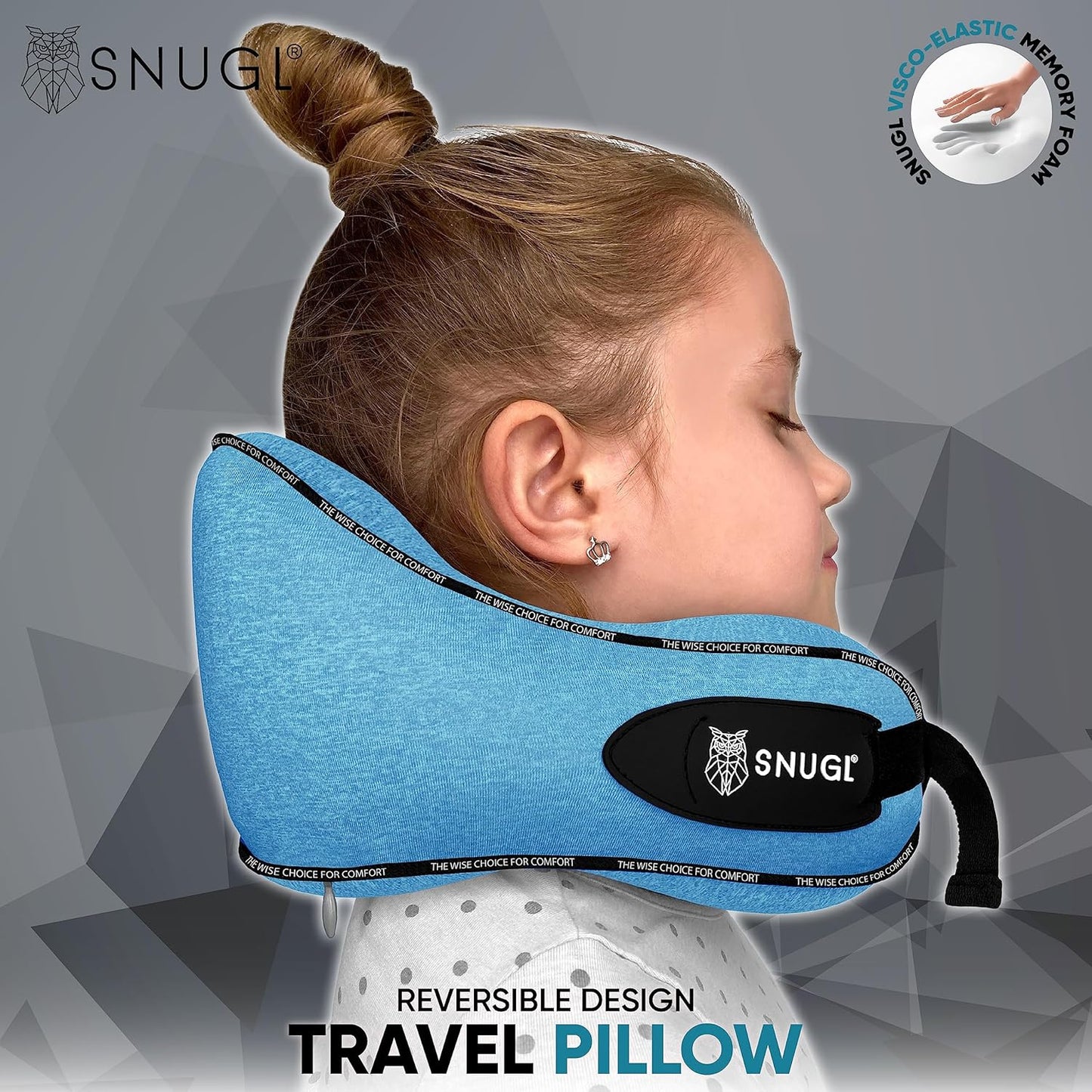 SNUGL Travel Pillow for Kids - Memory Foam Kids Neck Pillows for Travel | Neck Rest Children Travel Pillows for Airplanes | Kids Travel Pillow with Carry Bag & Clip | Kids Flight Travel Essentials