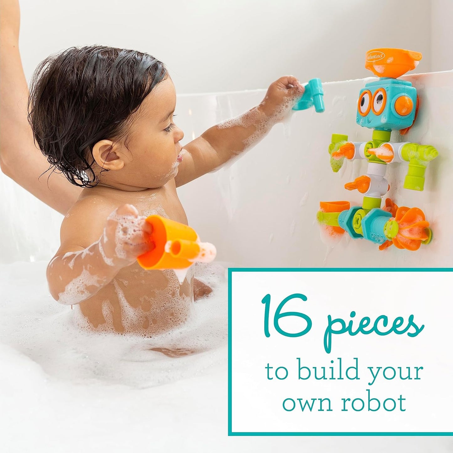 Infantino 217025 Sensory Plug & Play Plumber Toy Exploration and Learning Cause and Effect 16 Piece Bath, Multicolour