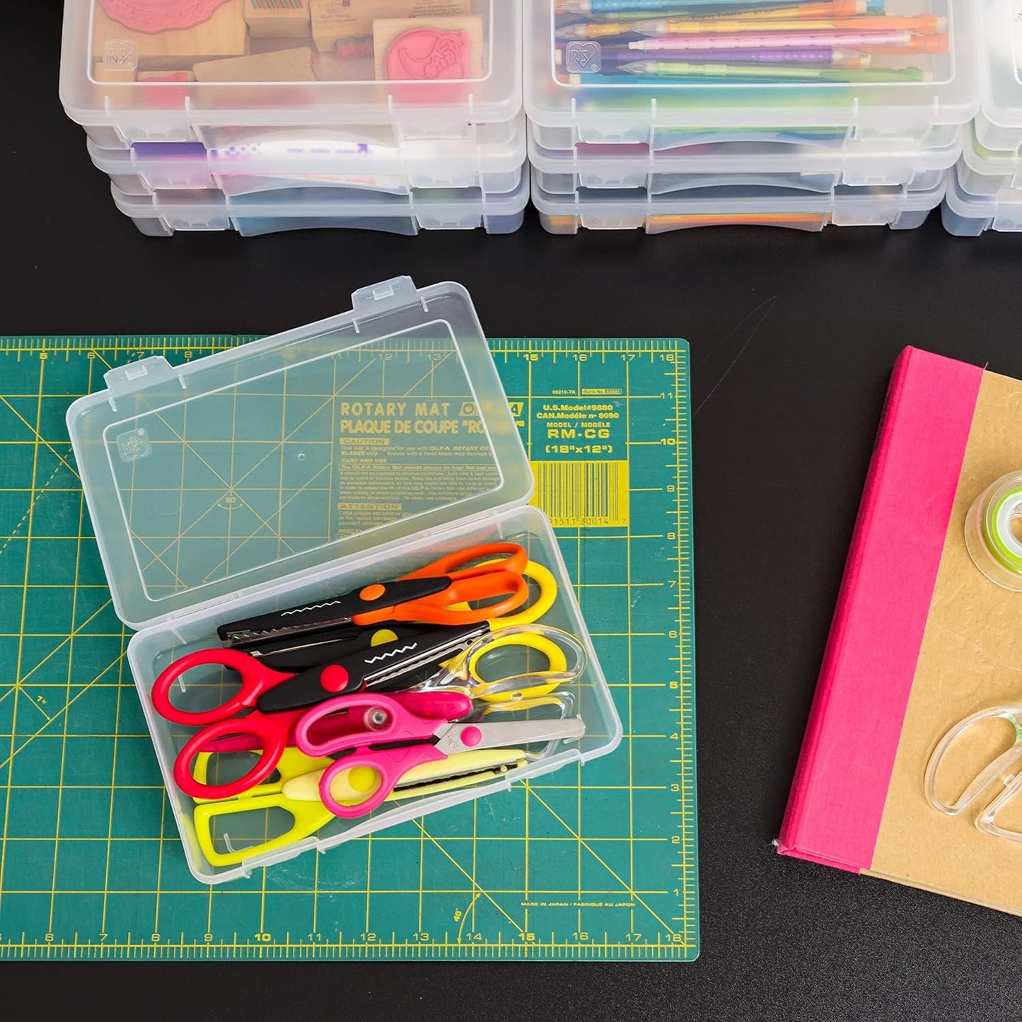 IRIS USA Plastic Pencil Box, Clear Pencil Case Stackable Storage Organizer Container with Latching Lid, 10-Pack, Satchel Case for Pencil Markers Tools Art and Craft Storage Supply Organizer, Clear