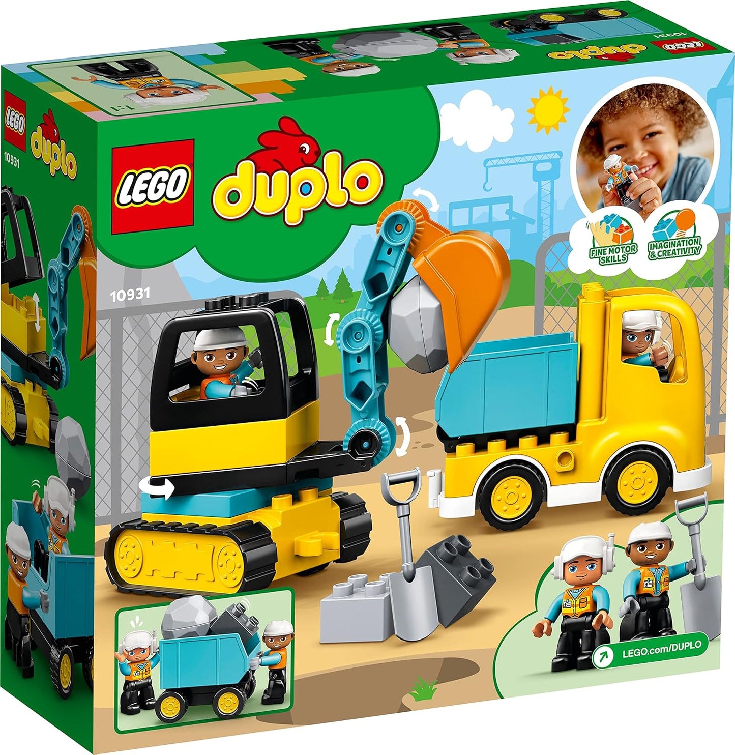 LEGO DUPLO Construction Truck and Tracked Excavator, Buildable Kids Toy for 2+ Year Old; Digger Toy and Tipper Truck Learning Set for Toddlers Who Like Construction Sites and Creative Play 10931