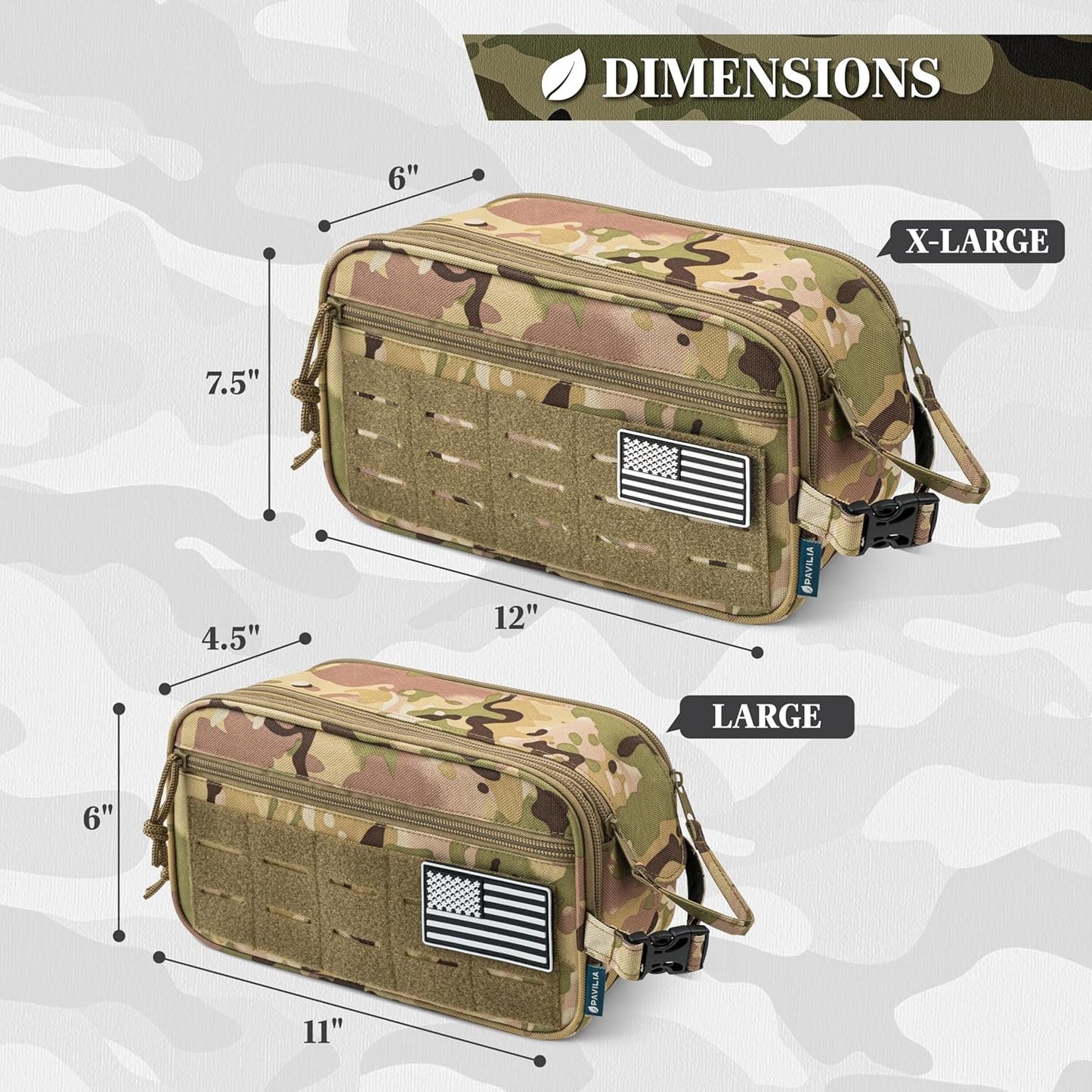 PAVILIA Tactical Toiletry Bag for Men, Hygiene Travel Bag, Military Dopp Kit, Water Resistant Molle Pouch, Mens Shaving Grooming Essentials, Bathroom Shower Toiletries Small Organizer Case, Camo