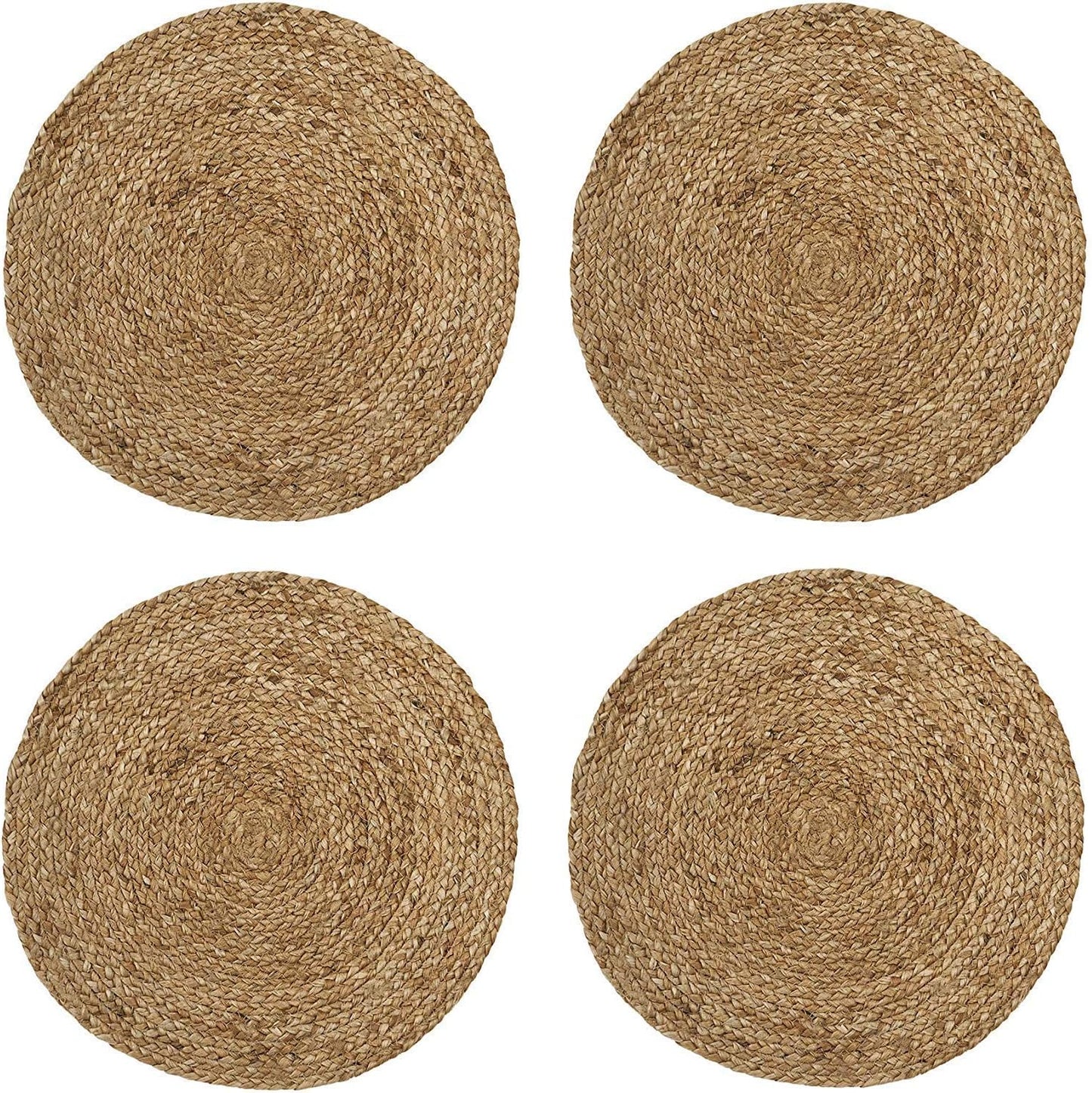 Jute Hand Braided Placemat Set of 4 Rustic Vintage Farmhouse Table top & Dining Table Round Placemat for Parties, All Natural and Ecofriendly (14” Diameter, Natural Beige) Set of 4