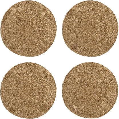 Jute Hand Braided Placemat Set of 4 Rustic Vintage Farmhouse Table top & Dining Table Round Placemat for Parties, All Natural and Ecofriendly (14” Diameter, Natural Beige) Set of 4