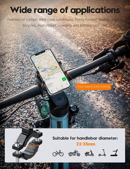 Tiakia Aluminum Bike Phone Mount【Camera Friendly 】 Universal Motorcycle Phone Mount 【Anti Shake & Anti-Theft 】 360° Rotation Bicycle Cell Phone Holder with Silicone Band for 4.5-7 inches Smartphone