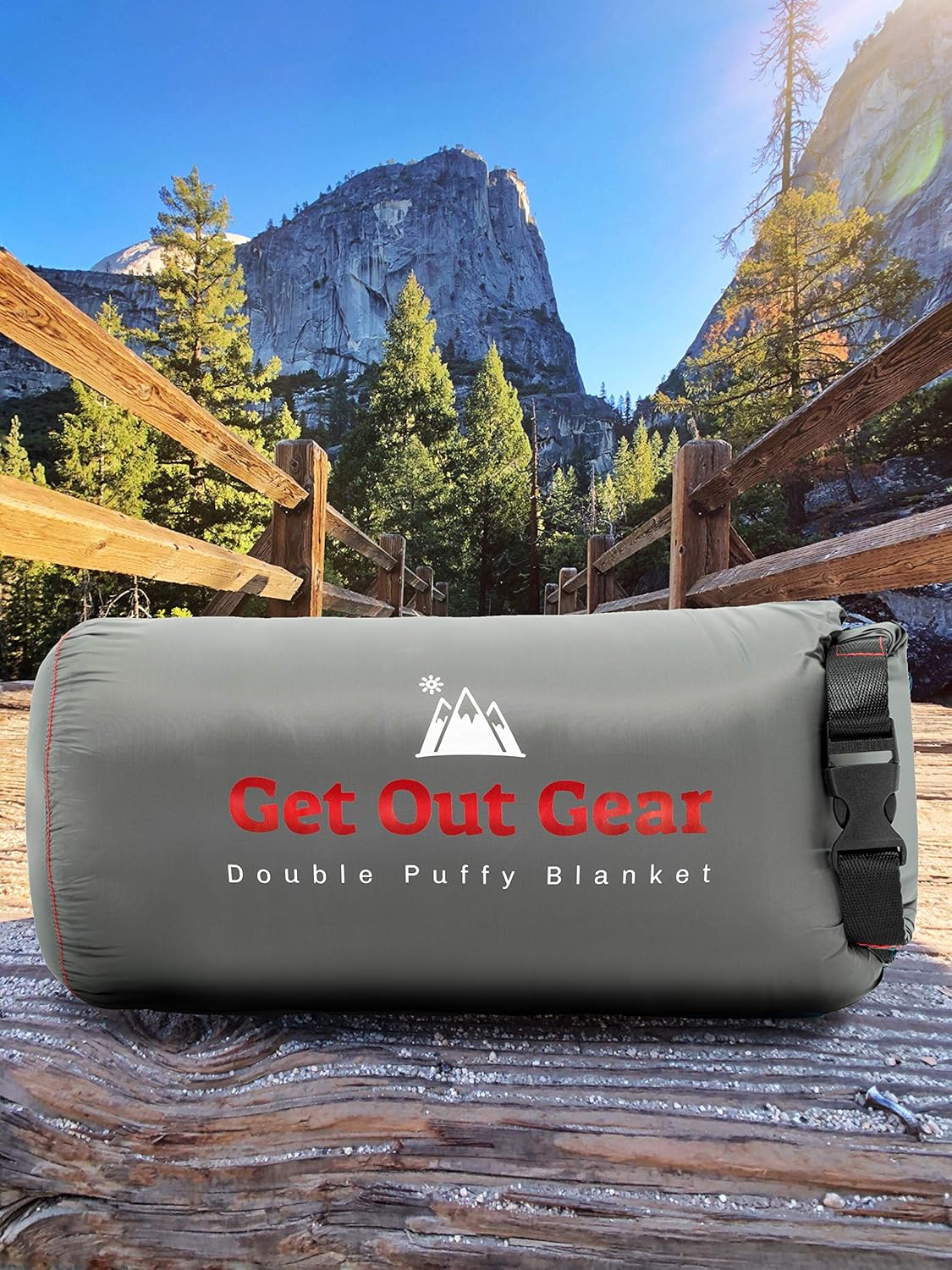 Get Out Gear Double Puffy Camping Blanket - Extra Puffy, Packable, Lightweight and Warm | Ideal for Outdoors, Travel, Stadium, Festivals, Beach, Hammock | Water-Resistant Camp Quilt (Gray/Burgundy)