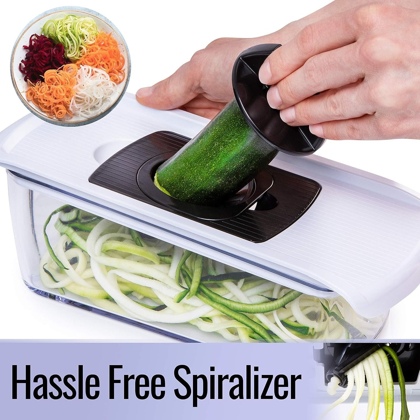 Mandoline Slicer for Kitchen - Mandoline Food Slicer - Veggie Julienne Cutter & Cheese Grater - Potato Veg Slicer - Kitchen Tools & Gadgets (6-in-1 White)