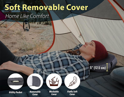 TREKOLOGY ALUFT Plus Inflatable Camping Pillow - Compact, Lightweight Air Pillow for Sleeping, Backpacking, Travel, Outdoor, and Airplane Use - Portable Camping Pillow with Removable Cover
