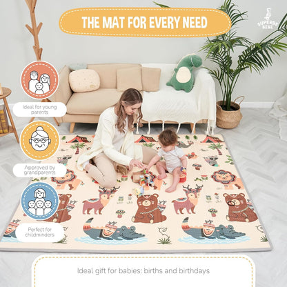Montessori Folding Children's Play Mat, 150 x 180 x 1 cm, Reversible Non-Toxic and Waterproof Foam for Children, Gym, Baby Tummy Time Mat, Baby Gift