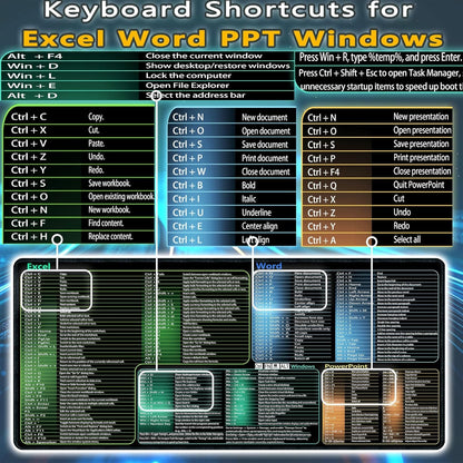Secret Corner Excel/Word/Windows/PPT Cheat Sheet Mousepad, Extra Large Office Desk Accessories Mat, Keyboard Shortcuts Mouse Pad, Non-Slip Computer Gaming Desk Pad