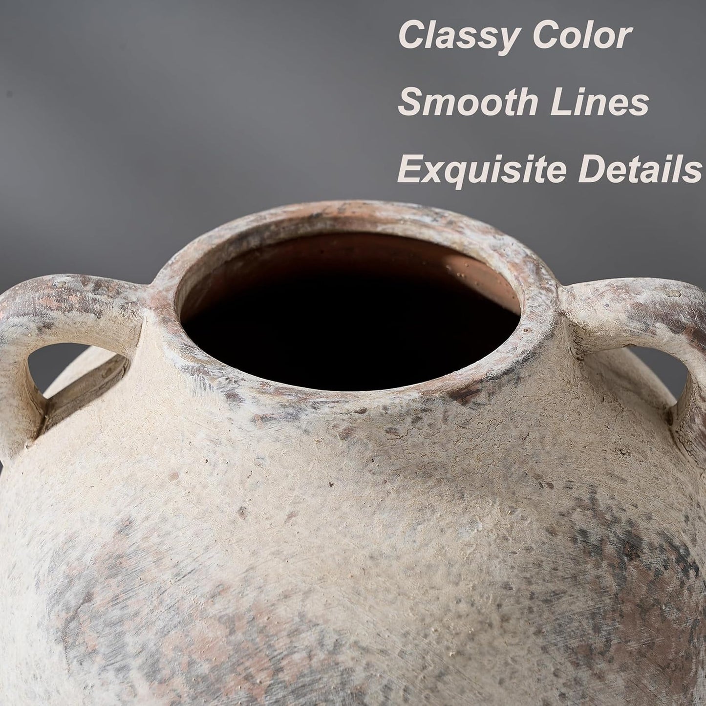 PORCER 5.8 Inch Terracotta Vase with Handles, Rustic Vase for Home Decor, Farmhouse, Living Room, Table - Gray, Set of 1