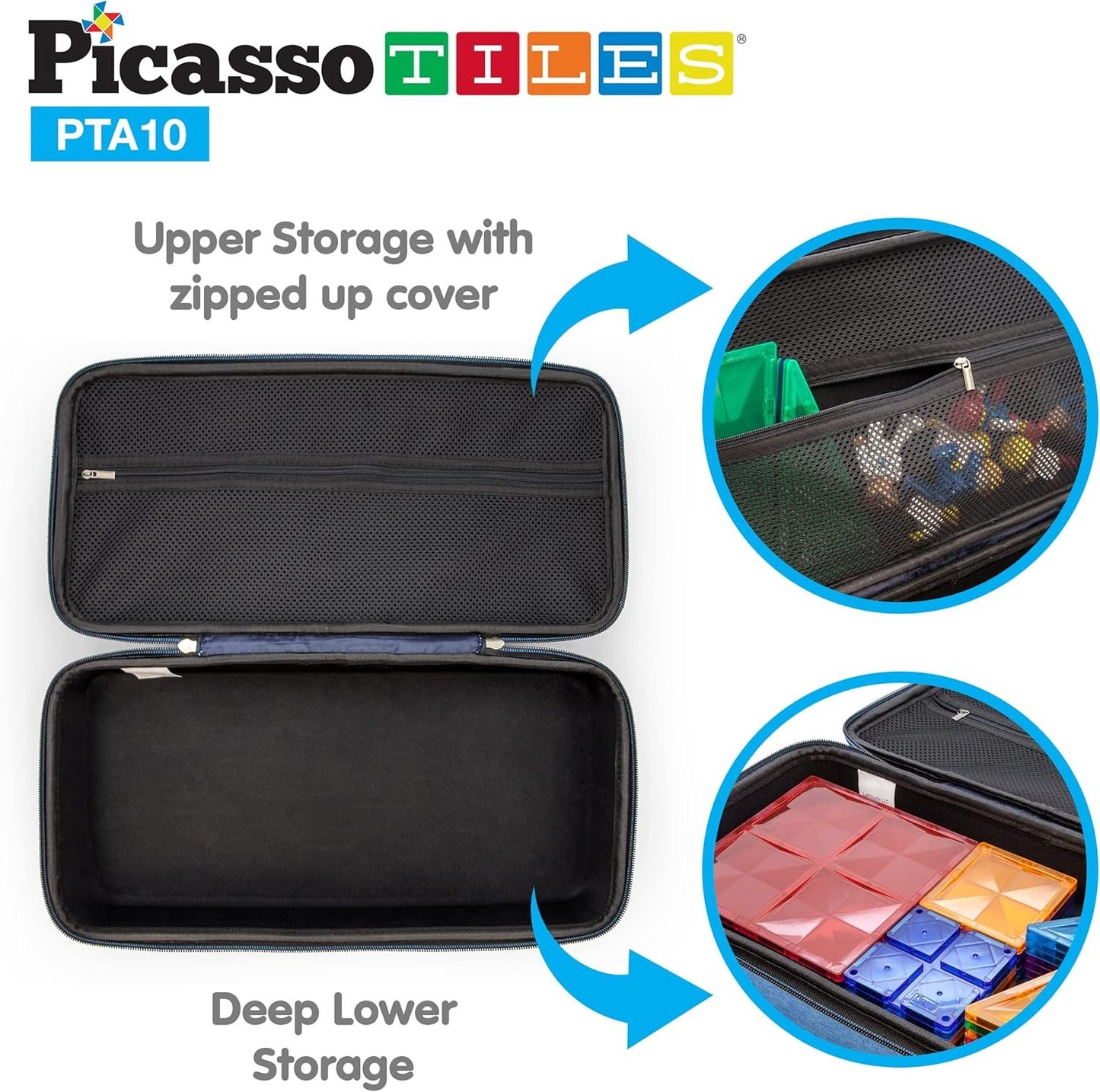 PicassoTiles PicassoToys Toy Carry Case Magnetic Tiles Construction Blocks Travel Bag EVA Storage Organizer Box Action Figure Character Accessory STEM STEAM Toys Portable Water Resistant Oxford Cloth