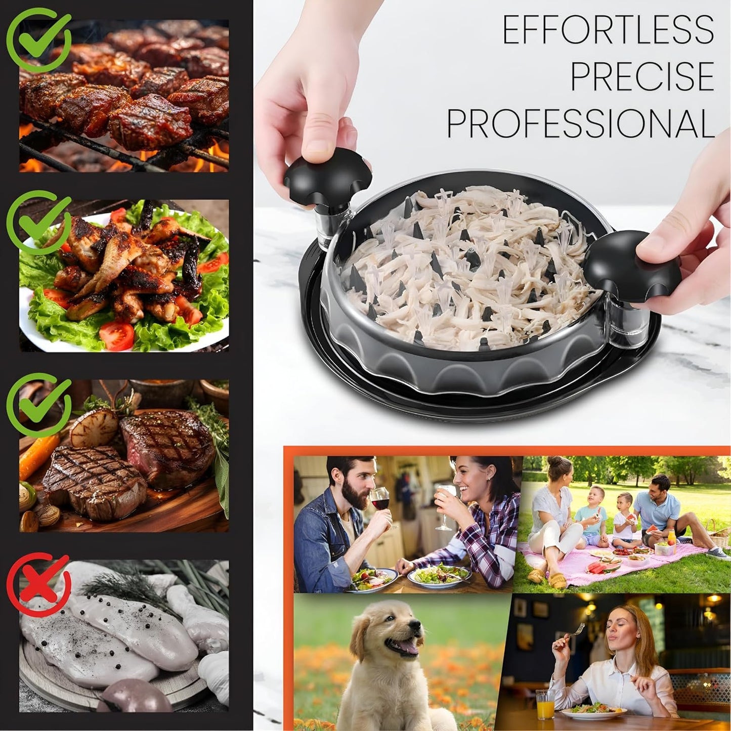 Chicken Shredder Tool Twist Large - 10'' Meat Shredder for Chicken Breast,Visible Kitchen Gadgets Meat Grinder Machine with Brush,Strong Anti-Slip Strip,BPA Free, Suitable for Pork Beef Chicken