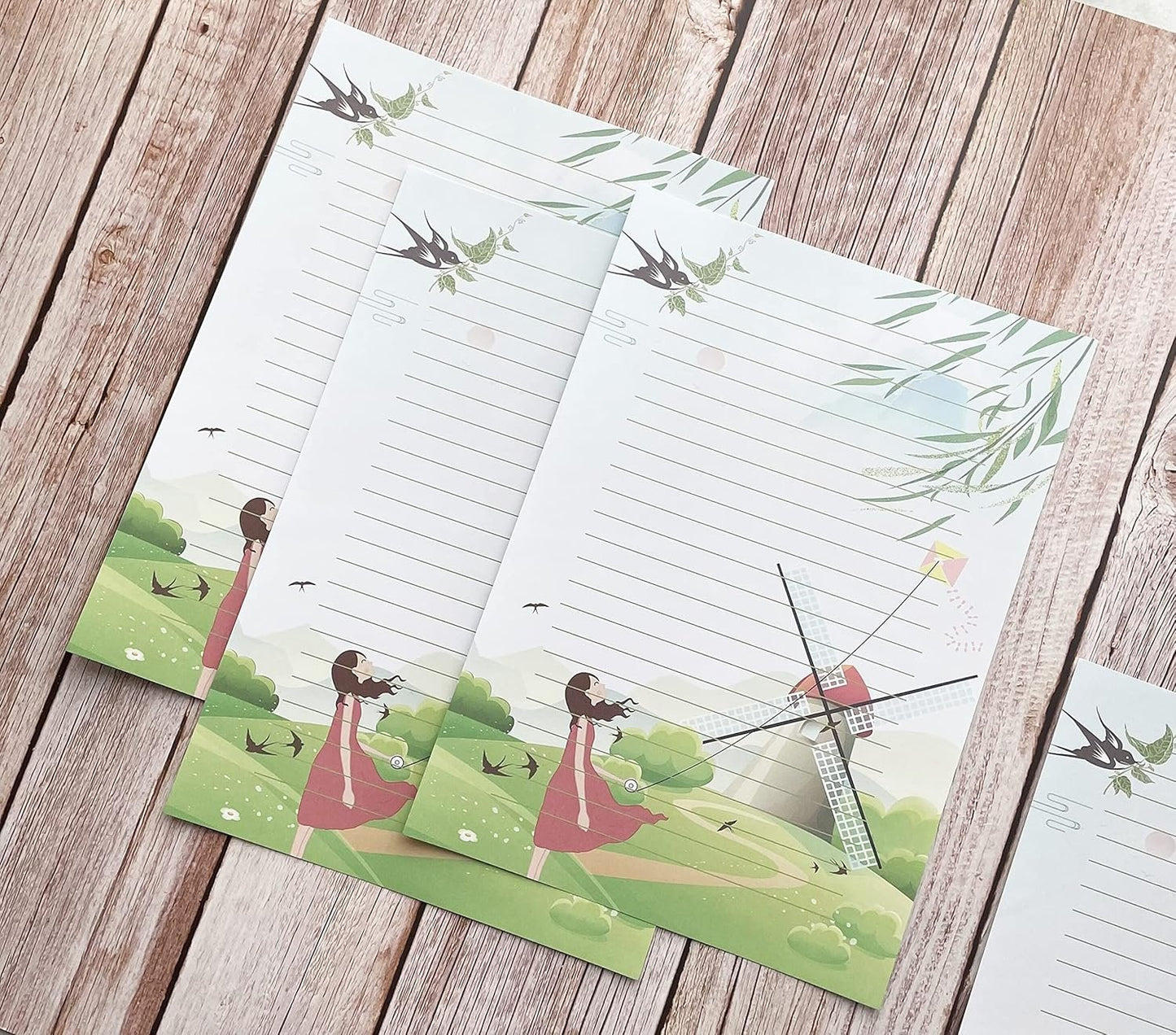 50 Writing Stationery Paper, Lined Stationery Paper for Writing Letter, Notes, Invitations, Craft, 5 Different Style (11.7 x 8.26")