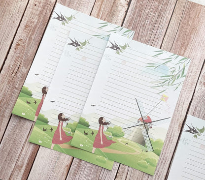 50 Writing Stationery Paper, Lined Stationery Paper for Writing Letter, Notes, Invitations, Craft, 5 Different Style (11.7 x 8.26")