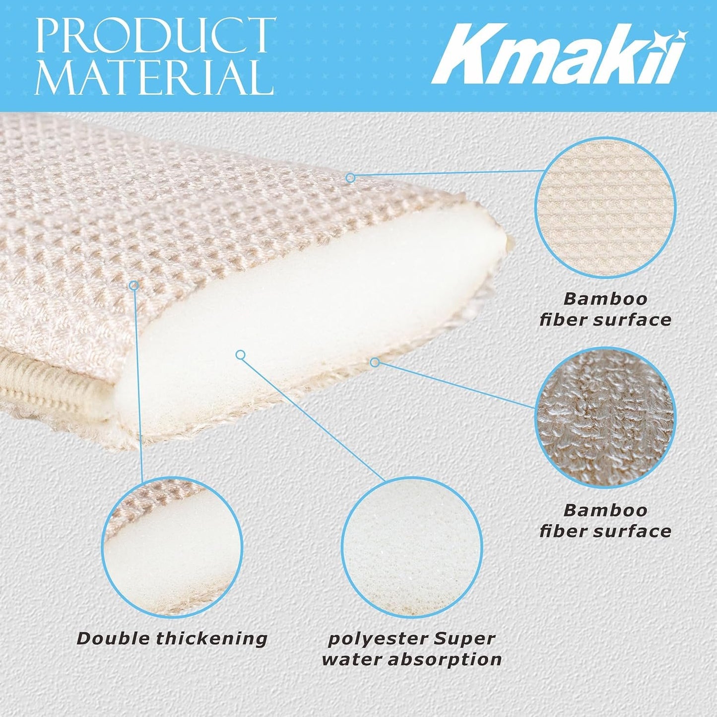 KMAKII Bamboo Kitchen Sponges Dish Sponge Super Absorbent Natural Dish Sponges, Pack of 6