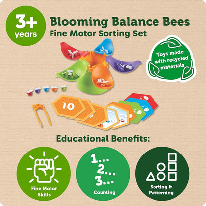 Learning Resources Blooming Balance Bees Fine Motor Sorting Eco Friendly Set - Preschool Learning Activities for Kids Ages 3+, Montessori Toys for Toddlers