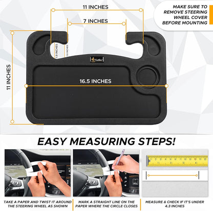 EcoNour 2 in 1 Car Steering Wheel Desk | Steering Wheel Tray for Laptop Car Mount with Pen Holder | Food Tray for Eating with Drinks Holder | Multipurpose Travel Accessories