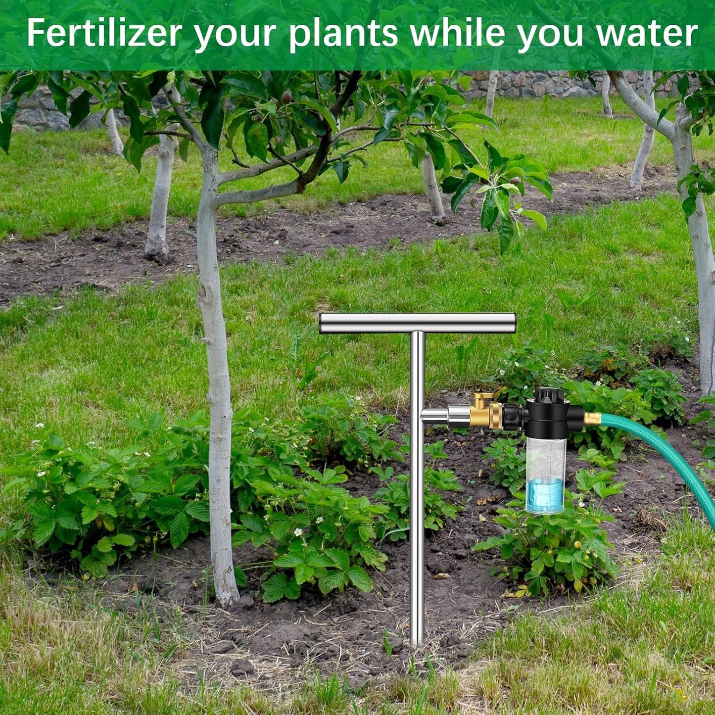 Root Feeder Deep Root Watering Tool with Fertilizer Dispenser Tree Watering Spike Watering Wand Irrigation System,for Plants Trees Bushes Shrubs Made of Stainless Steel with Shut Off Valve T Handle
