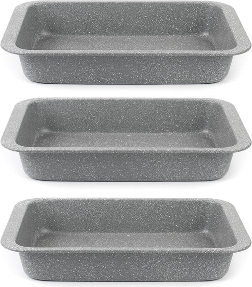 Salter COMBO-8052A Set of 3 Marble Collection Carbon Steel Non-Stick Roasting Pan, Meat Roaster, Batch Brownie Baking Tin, 36 cm, Grey