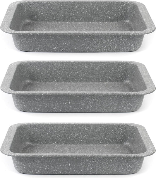 Salter COMBO-8052A Set of 3 Marble Collection Carbon Steel Non-Stick Roasting Pan, Meat Roaster, Batch Brownie Baking Tin, 36 cm, Grey