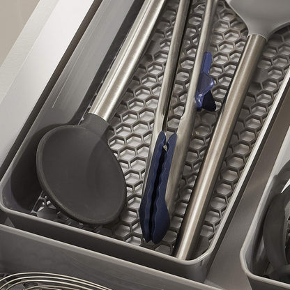 Spectrum Diversified Hexa Drawer Organizer Tray Modern Kitchen Cutlery, Utensil, Silverware Holder Caddy, 5 Dividers Cabinet Storage, 10 x 13, Stone Gray