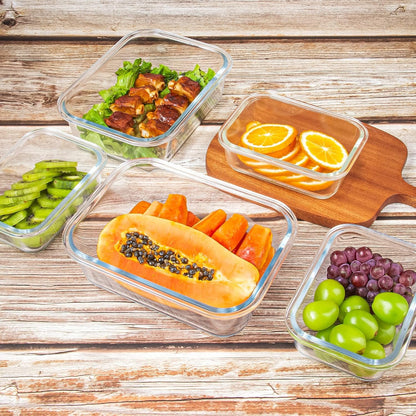 Glass Food Storage Containers with Lids Glass Containers for Meal Prep 10 Pack for Kitchen, Stackable, Airtight & Leak Proof