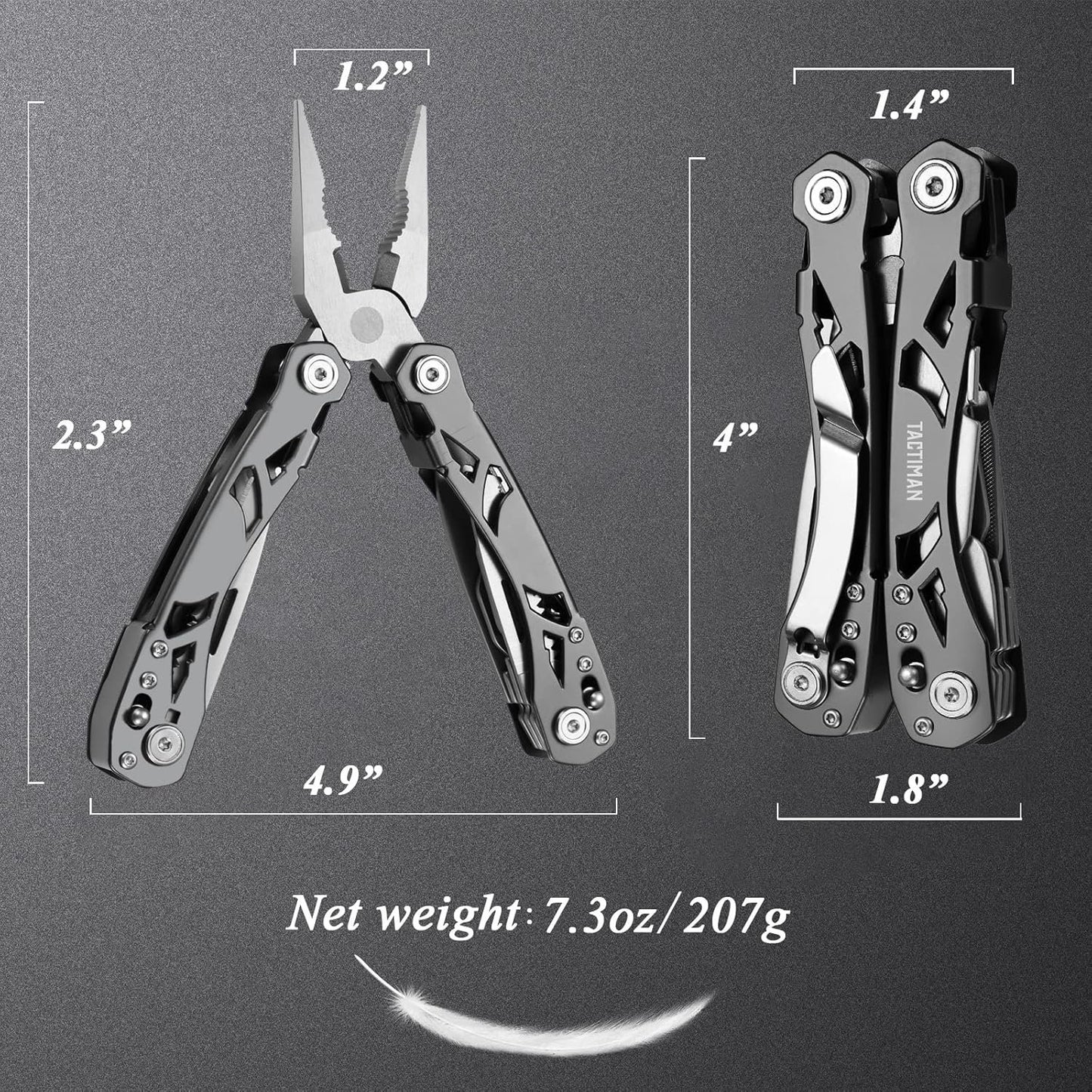 TACTIMAN 15-in-1 Multi Tool Pocket Knife, Tactical Multitool Knife Pliers, Camping Survival Gear with Knife Saw Scissors Serrated Blade Bottle Can Opener Screwdrivers Safety Lock, Unique Gifts for Men