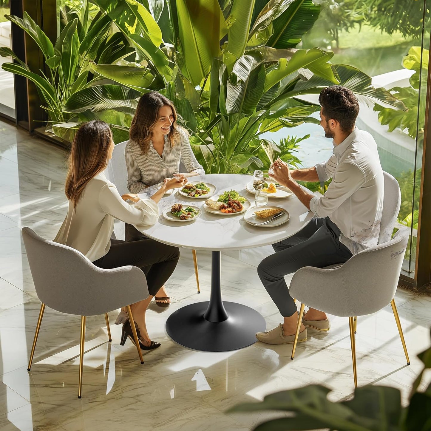 Wisfor Marble Round Bar Table: 30" Dia White Patterned Sintered Stone Tabletop 31" Tall Black Leg Bar Cocktail Table Bar Furniture for Home Kitchen,Pub,Coffee Shop,Office, Apartment