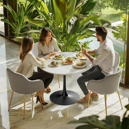Wisfor Marble Round Bar Table: 30" Dia White Patterned Sintered Stone Tabletop 31" Tall Black Leg Bar Cocktail Table Bar Furniture for Home Kitchen,Pub,Coffee Shop,Office, Apartment