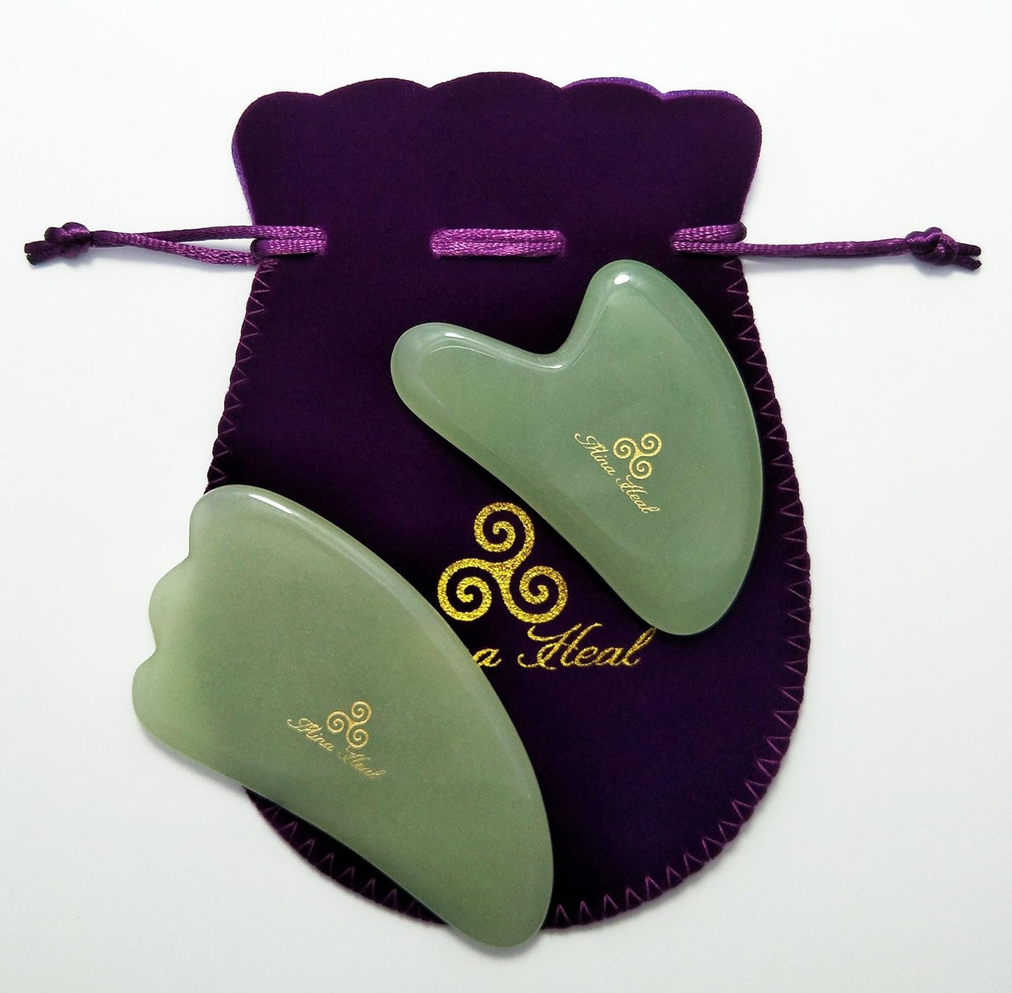 Set of 2 Facial Massagers for Skin Care, Facial Rejuvenation, Anti-wrinkles, Anti-Aging Facelift, Cosmetic Self-Treatment, Jade Massagers Gua Sha Plate for Women