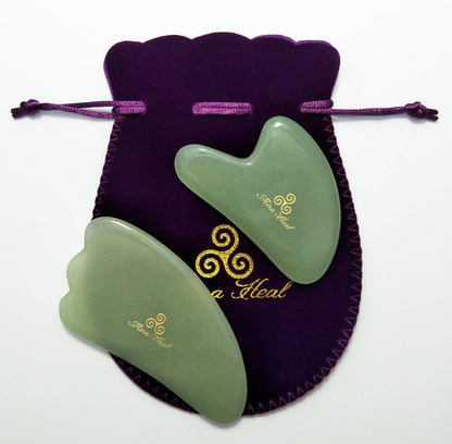Set of 2 Facial Massagers for Skin Care, Facial Rejuvenation, Anti-wrinkles, Anti-Aging Facelift, Cosmetic Self-Treatment, Jade Massagers Gua Sha Plate for Women