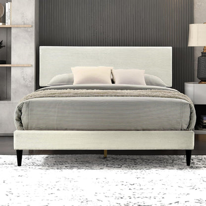 GALANO Wood Queen Bed Frame with Headboard – Platform Bed Frame Queen Size, Cream Upholstered Bedframe, Modern Queen Size Bed, Easy Assembly, No Box Spring Needed, Beds for Bedroom