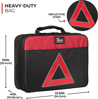 Thrive Roadside Emergency Car Kit - Automotive Safety Travel Tool Kit w/Vehicle Jumper Cables and Mini First Aid Kit - Truck, SUV & Car Essentials for Women and Men (Square Bag)