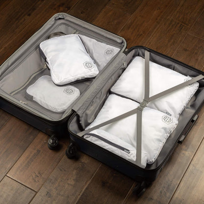 Extra Large Compression Packing Cube 6 Piece Set for Travel and Check Luggage (White/Grey)