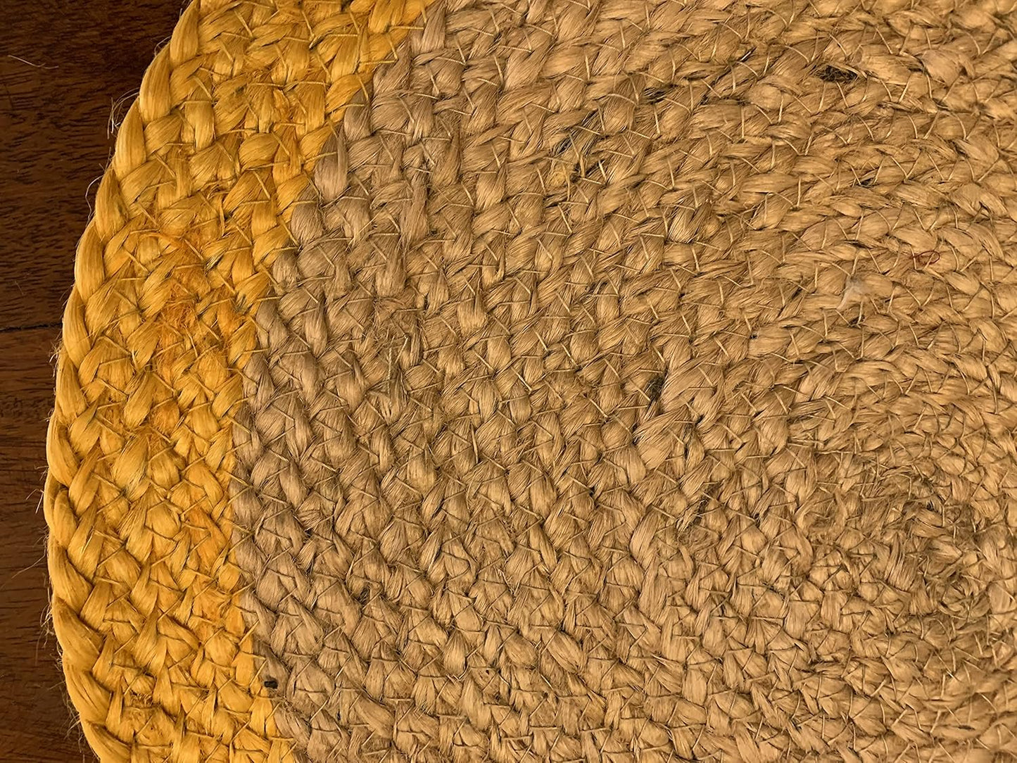 Nature4u 100% Jute Hand Braided Placemat Set of 6 Rustic Vintage Farmhouse Table top & Dining Table Round Placemat for Parties (14” Diameter, Natural /Ochre) Set of 6