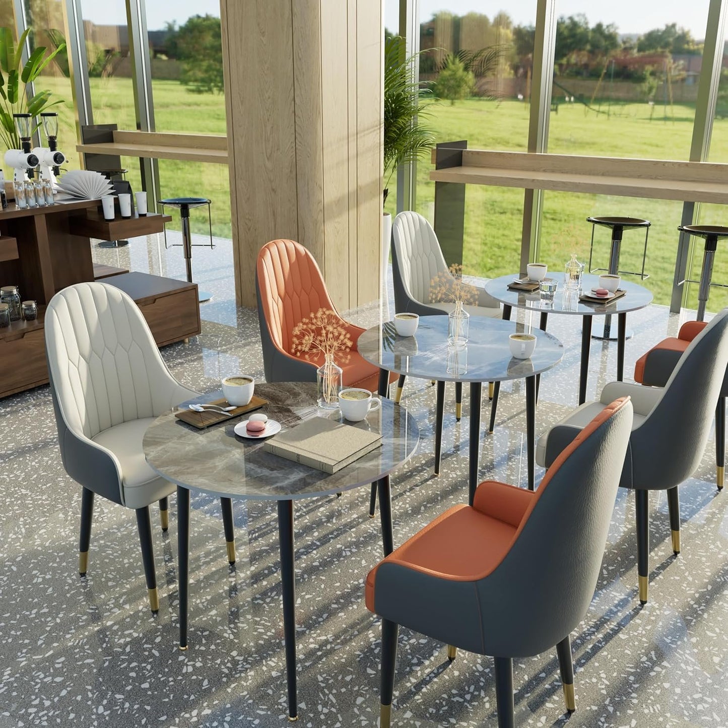 Kitchen Dining Table Round 32": Modern Sintered Stone Marble Effect Table Top with Tapered Metal Legs Breakfast Bar Banquet Table for Dining Room, Restaurant, Living Room Furniture, 30" Height, Gray