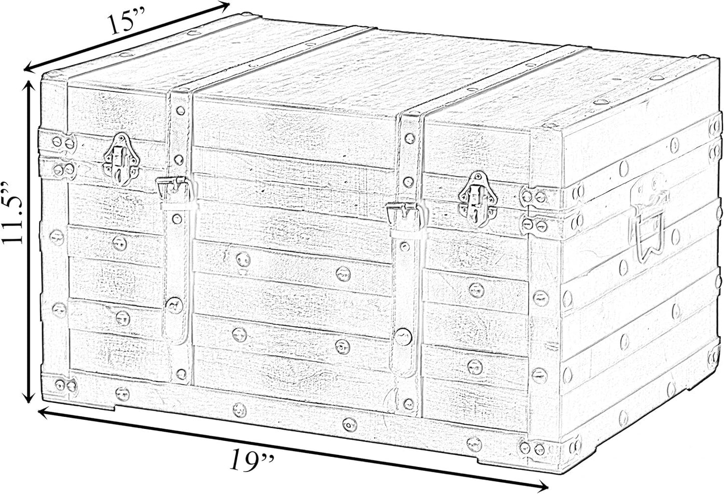 Wooden Brown Storage Trunk with Faux Leather Straps and Handles (Large)