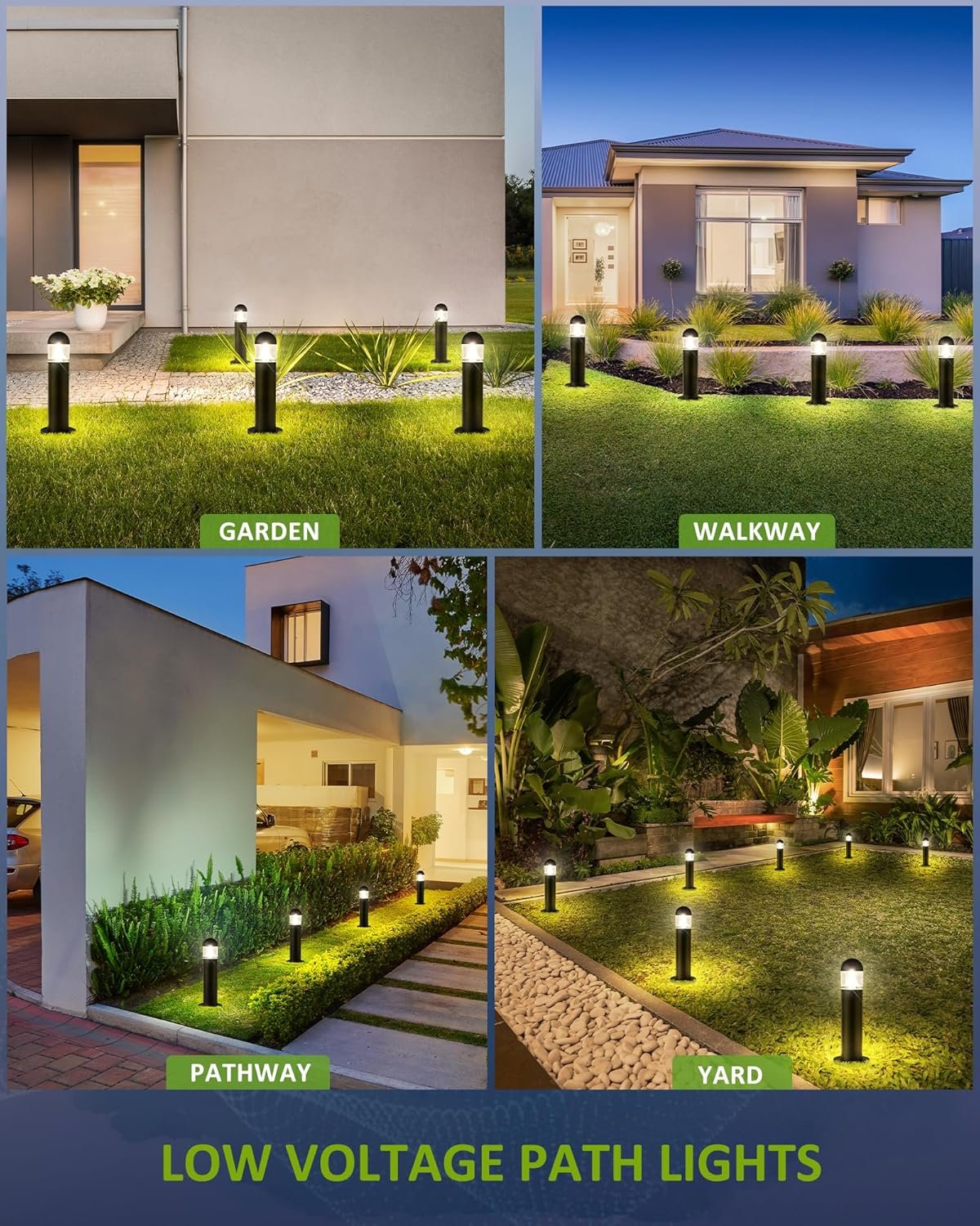 MOON-DE-AGE Low Voltage Landscape Pathway Lights, 12V LED Bollard Light IP67 Waterproof, Outdoor Driveway Walkway Wired Lights (Included Connector) - Yard Garden Lawn, 2700K Warm White, 12 Pack