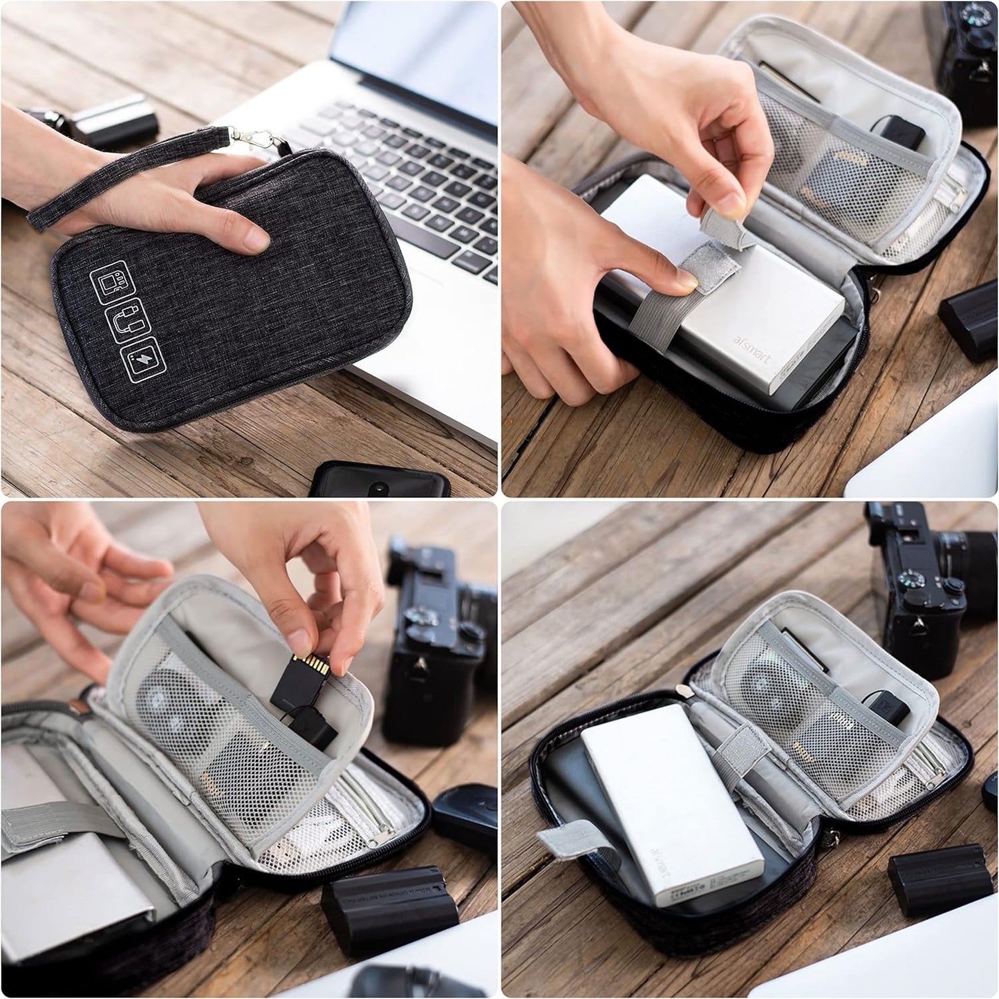 QIMEI-SHOP Electronic Accessories Bag Small Travel Case for Cables Organizer for Hard Drives Charging Cables USB Charger 18.5 x 11.5 x 2.5 cm, Black, Minimalist