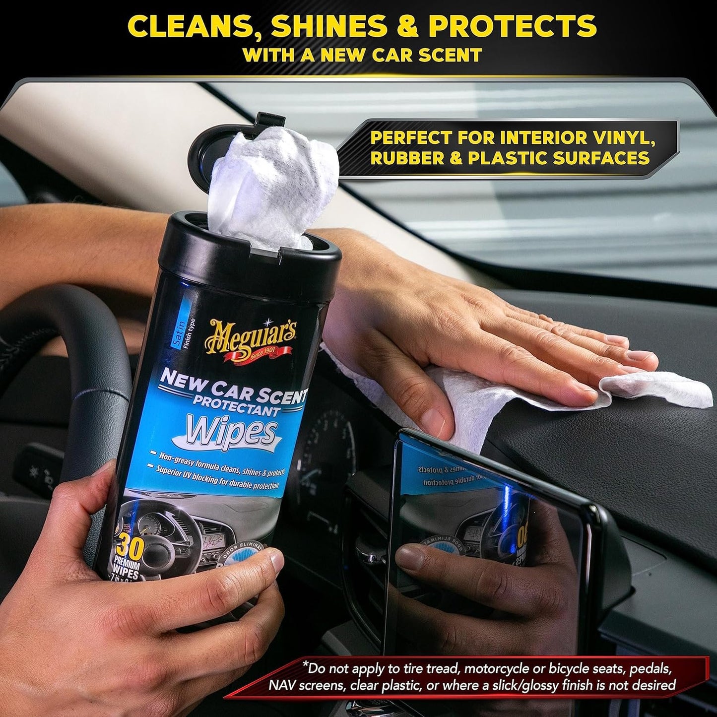 Meguiar's New Car Scent Protectant Wipes - Easy to Use Car Wipes that Protect and Freshen Your Car's Interior - Ideal for Car Detailing & Maintenance - 30 Ct
