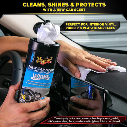 Meguiar's New Car Scent Protectant Wipes - Easy to Use Car Wipes that Protect and Freshen Your Car's Interior - Ideal for Car Detailing & Maintenance - 30 Ct