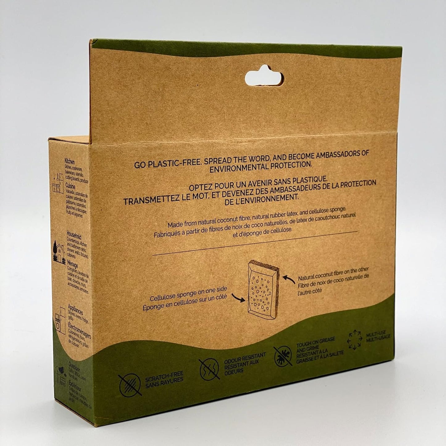 Biodegradable Sponge, Coconut Fiber with Cellulose Eco Sponge, Natural Sponges for Dishes, Sustainable, Environmentally Friendly Kitchen Scouring Pad, Scratch Free, Compostable, 4 Pack