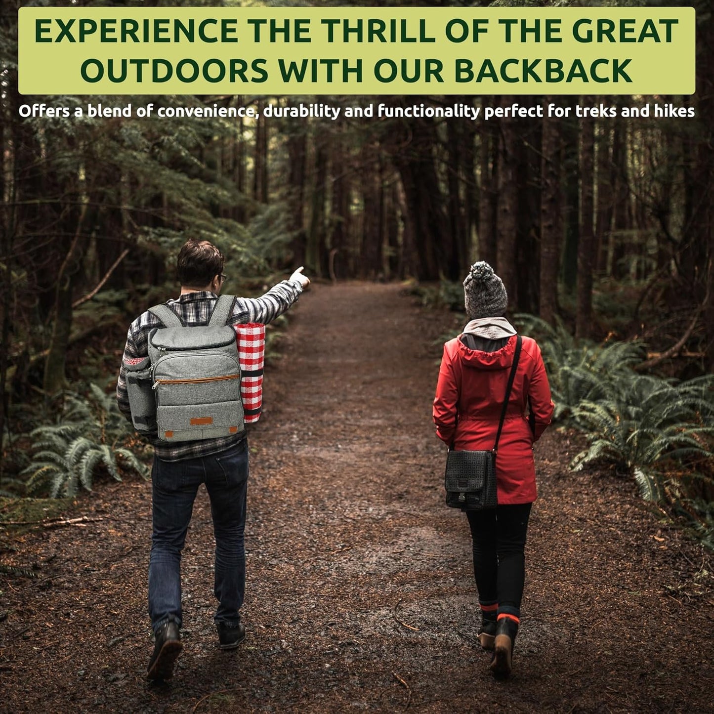 Nature Gear Large Picnic Backpack, Insulated Bag with Detachable Wine Cooler & Picnic Blanket, Includes Dinnerware Set for 4 & Picnic Accessories, Waterproof Outdoor Travel Backpack for Beach, Red