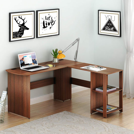 SHW 51 x 51 Inches L-Shaped Home Office Wood Corner Desk with Storage, 130 x 130 cm, Walnut