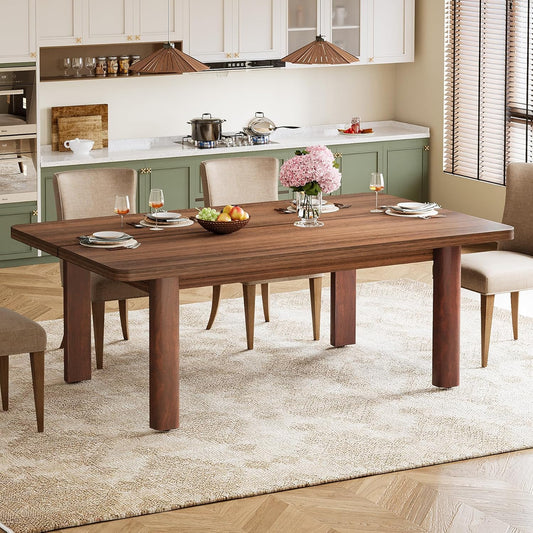Tribesigns 63” Farmhouse Dining Table for 4-6 People, Large Wood Rectangle Kitchen Table, Dinner Table Kitchen & Dining Room Furniture with with Solid Wood Legs