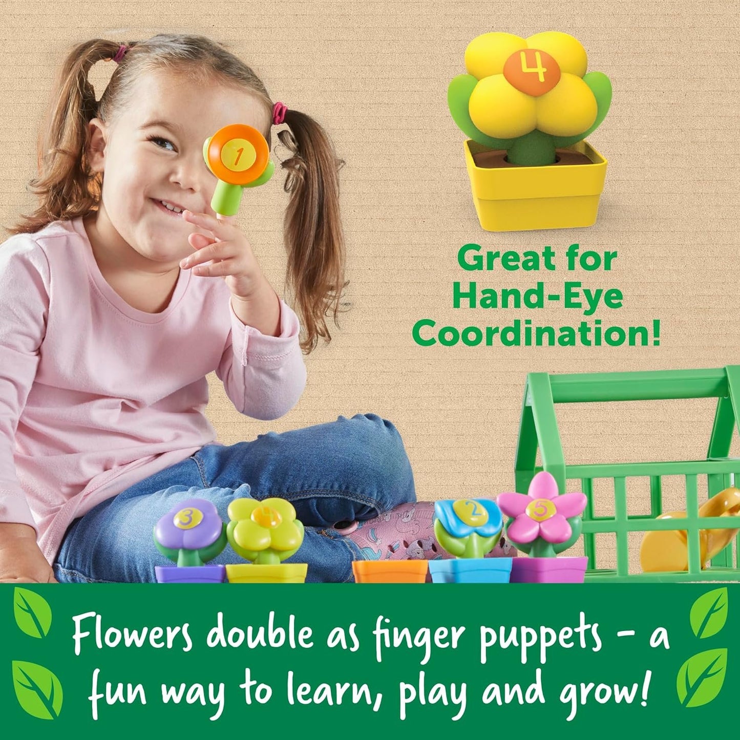Learning Resources Growing Greenhouse Color and Number Eco Friendly Playset - Preschool Learning Toys, Fine Motor Skills Toys for Kids Flower Garden Toy Ages 18+ Months