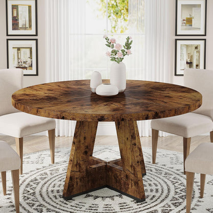 Tribesigns Round Dining Table Wood Kitchen Table for Dining Room, 47" Dinning Room Tables for 4 Adult, Farmhouse Dinner Table with Wooden Tabletop and Cross Base, Vintage