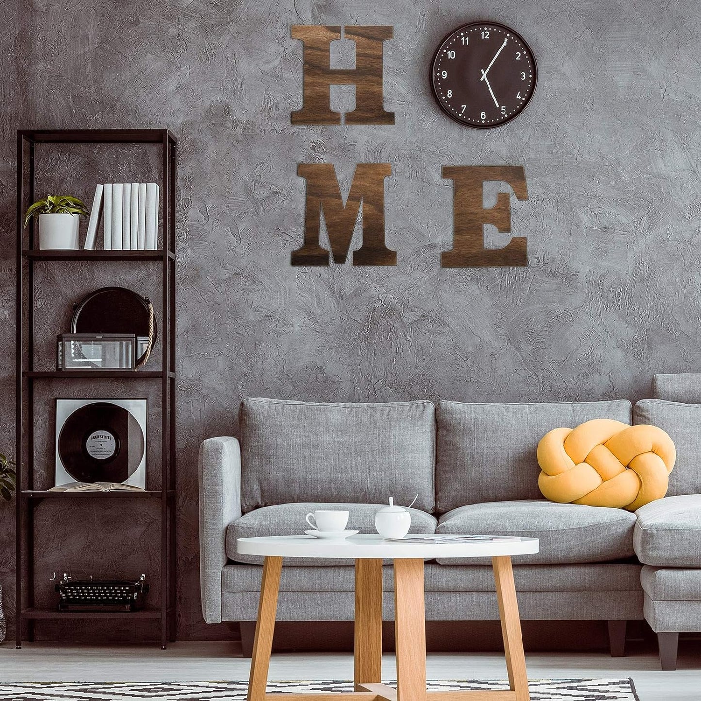 Jetec 4 Pieces 12 Inch Home Sign Wooden Home Letters Wall Hanging Large Decor for Living Room, Farmhouse(Brown)