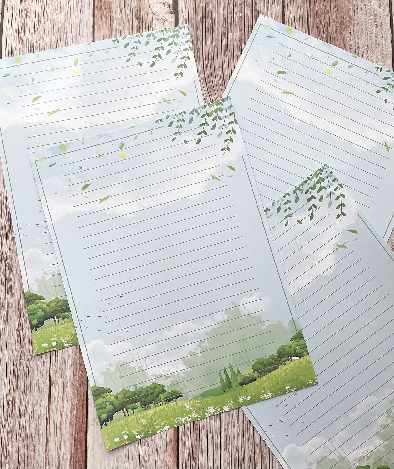 50 Lined Writing Paper Set, Stationery Paper for Writing Letter, 100 GSM Printer Papers, 5 Different Style (11.7 x 8.26")