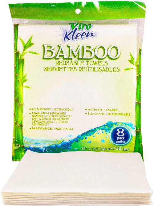Eco-Friendly Reusable Bamboo Towels 8-Count - Natural Organic Wipes - Heavy Duty Cleaning Wipes, Washable, Bleachable - Reduces Household Wastes, One Pack Replaces Weeks of Disposable Paper Towels